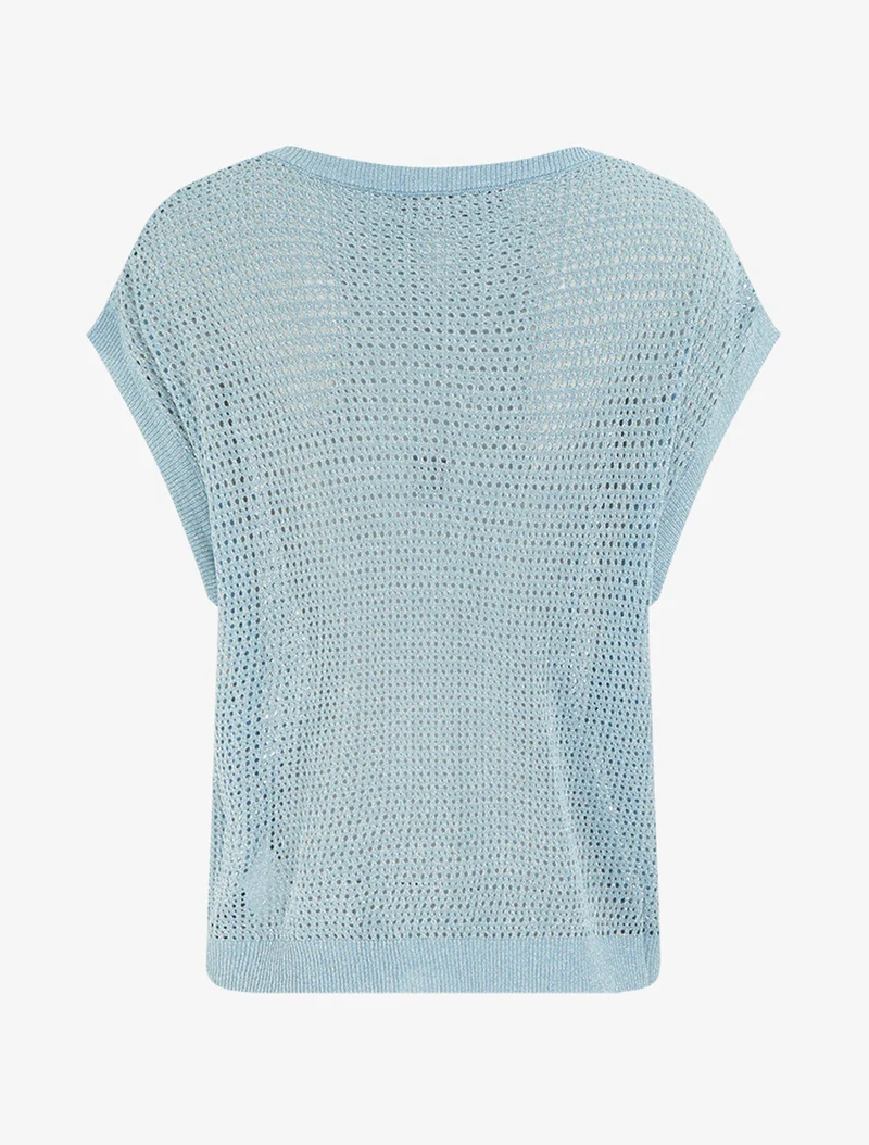 Top en maille fine ajouré et irisé - Bleu ciel