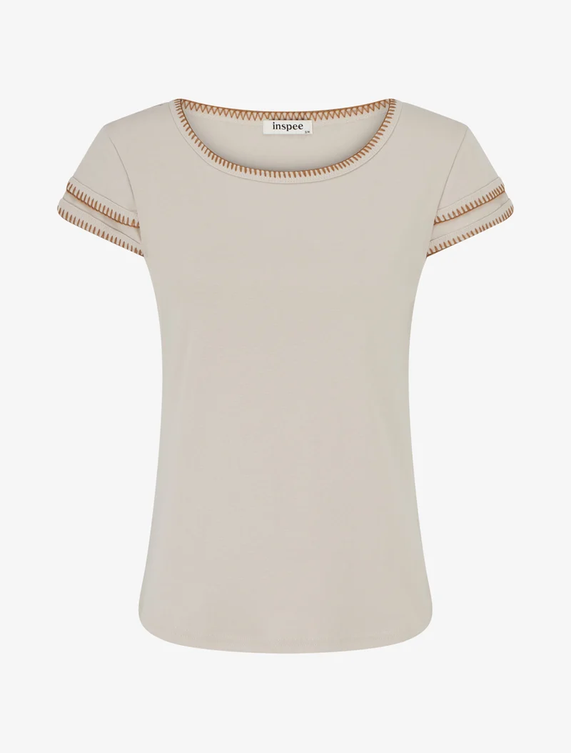 T-shirt uni à manches courtes stylisées - Beige