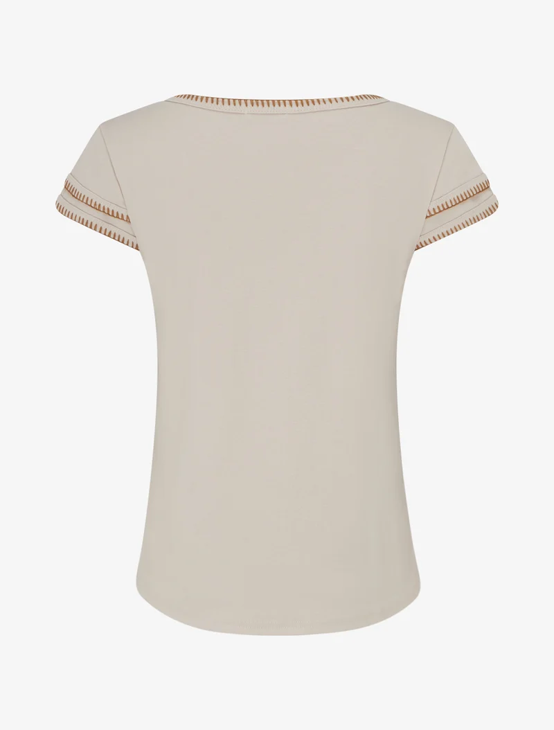 T-shirt uni à manches courtes stylisées - Beige