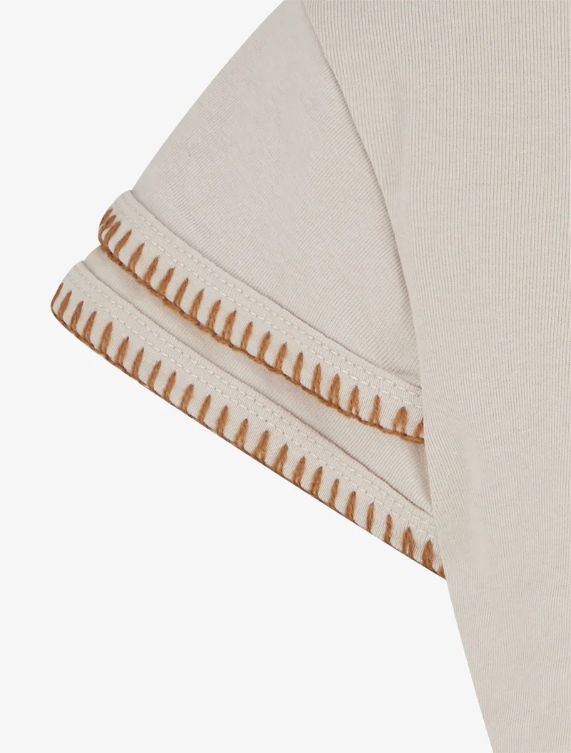T-shirt uni à manches courtes stylisées - Beige