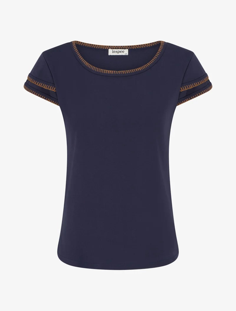 T-shirt uni à manches courtes stylisées - Bleu