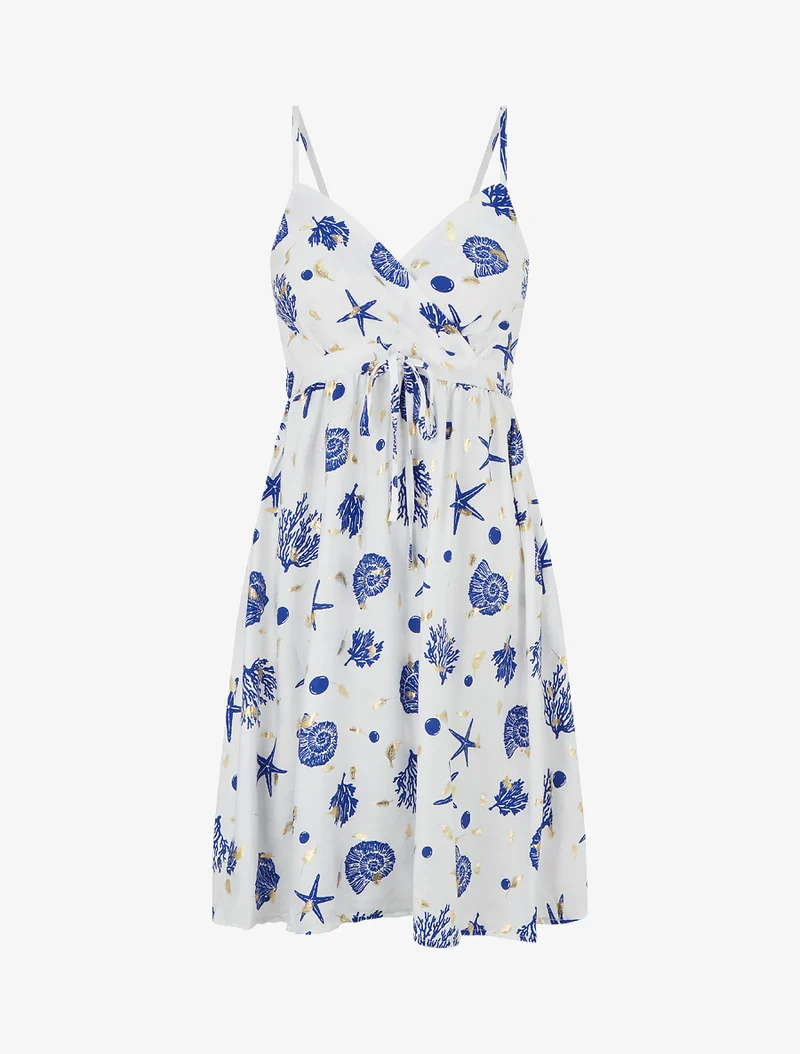 Robe mi-longue imprimé motif marins - Bleu roi