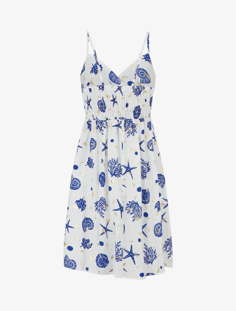 Robe mi-longue imprimé motif marins - Bleu roi
