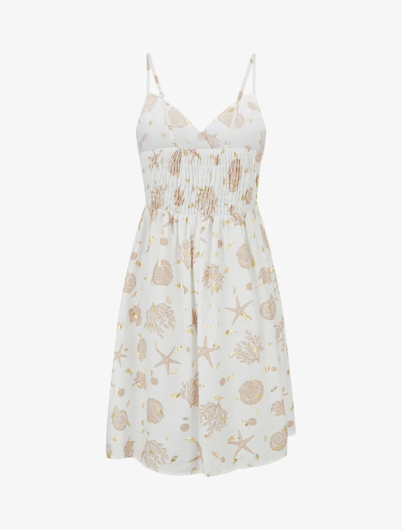 Robe mi-longue imprimé motif marins - Taupe