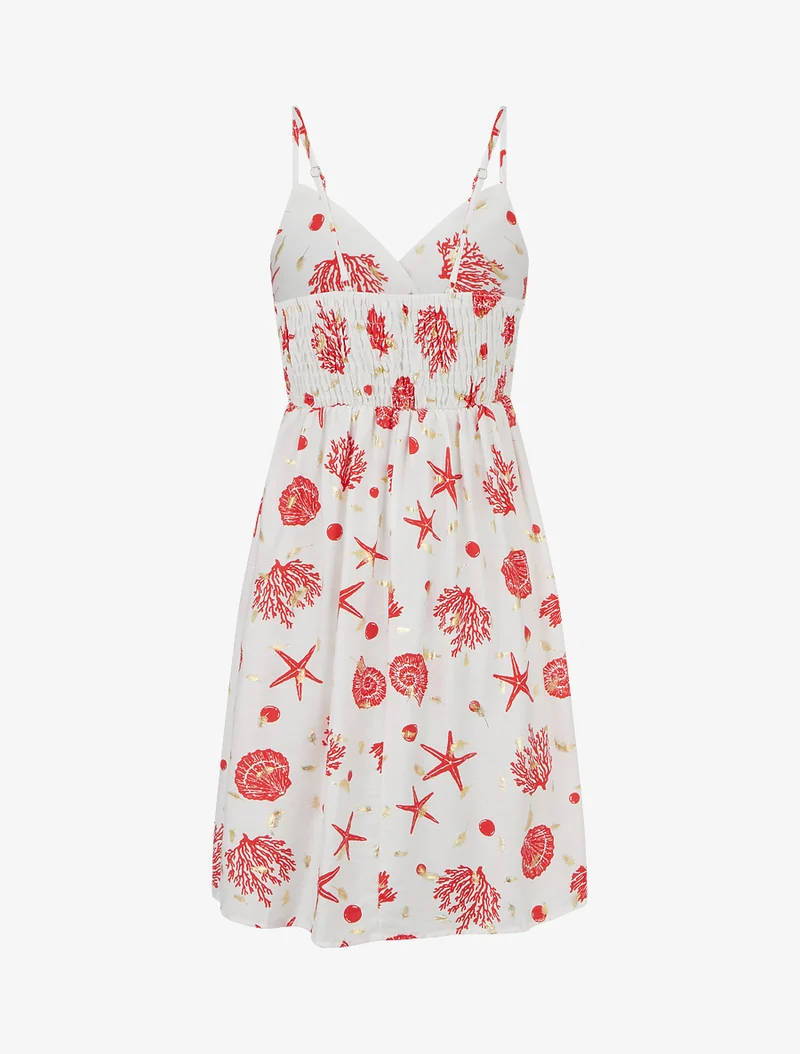 Robe mi-longue imprimé motif marins - Rouge