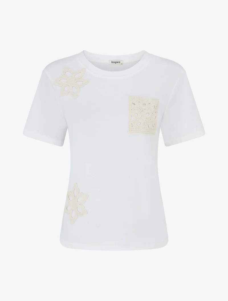 T-shirt manches courtes à poche brodée - Blanc