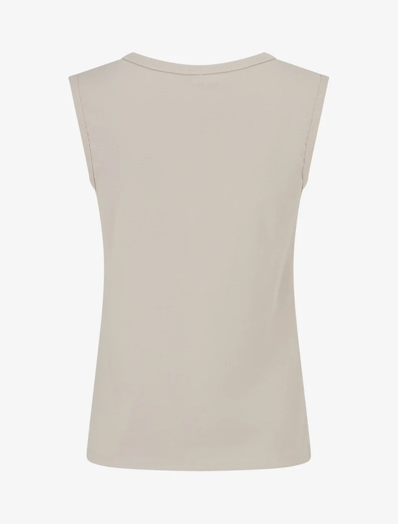 T-shirt uni sans manches à col stylisé - Beige