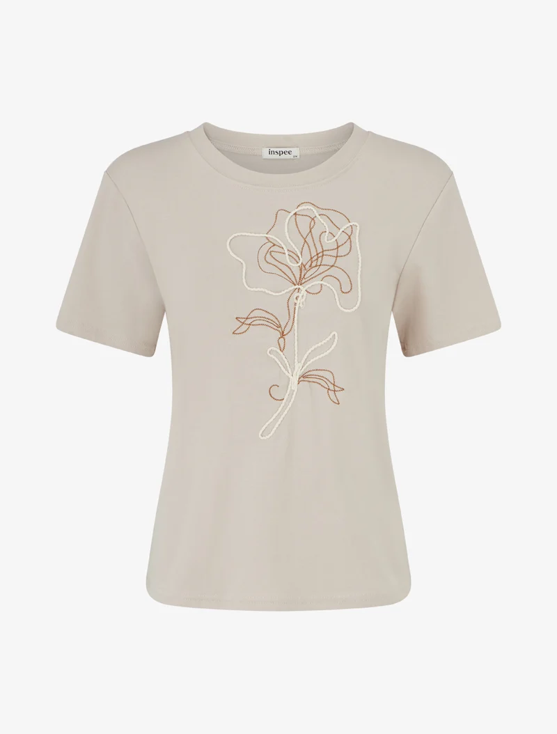 T-shirt manches courtes à motif floral - Beige