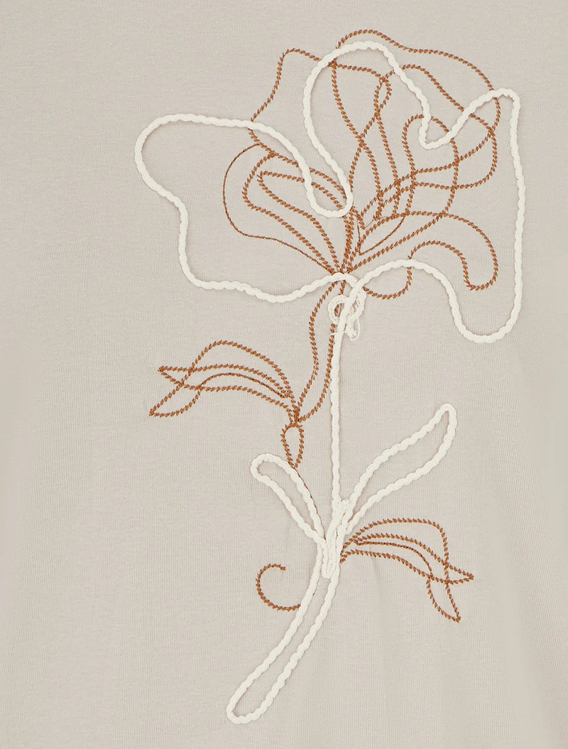 T-shirt manches courtes à motif floral - Beige