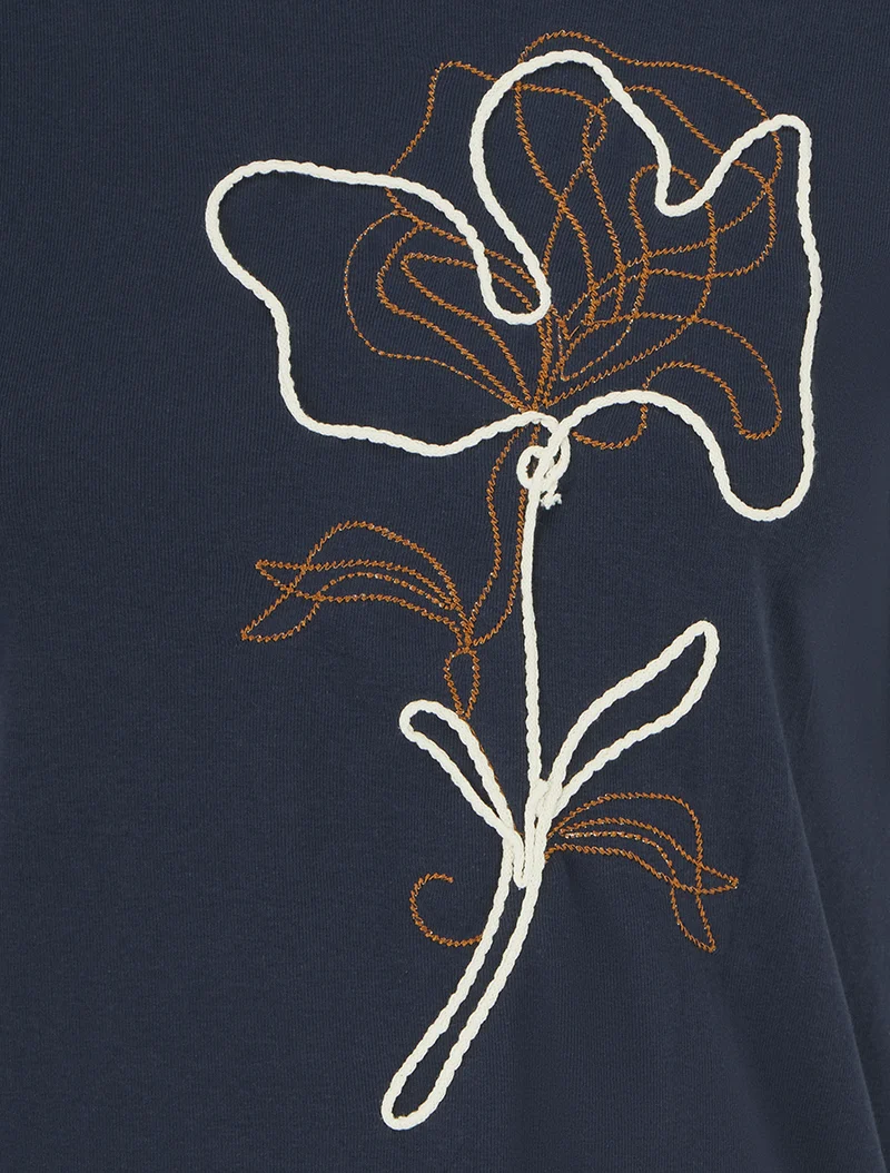 T-shirt manches courtes à motif floral - Marine