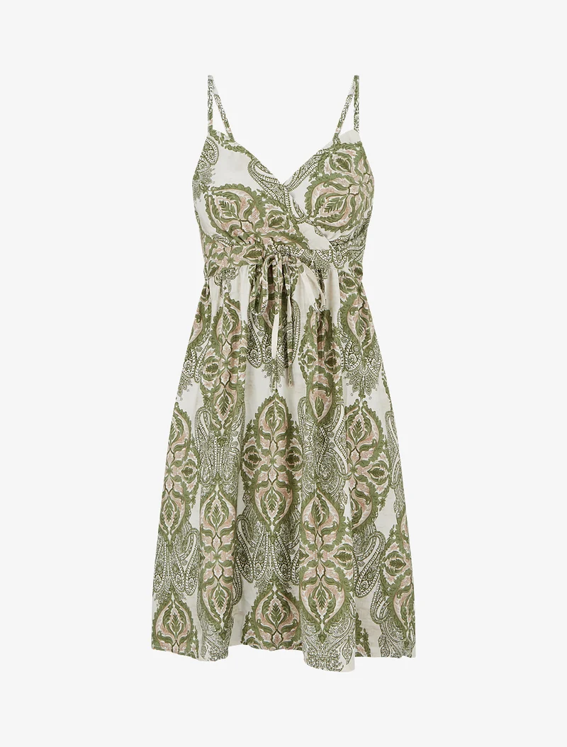 Robe mi-longue imprimé baroque - Kaki