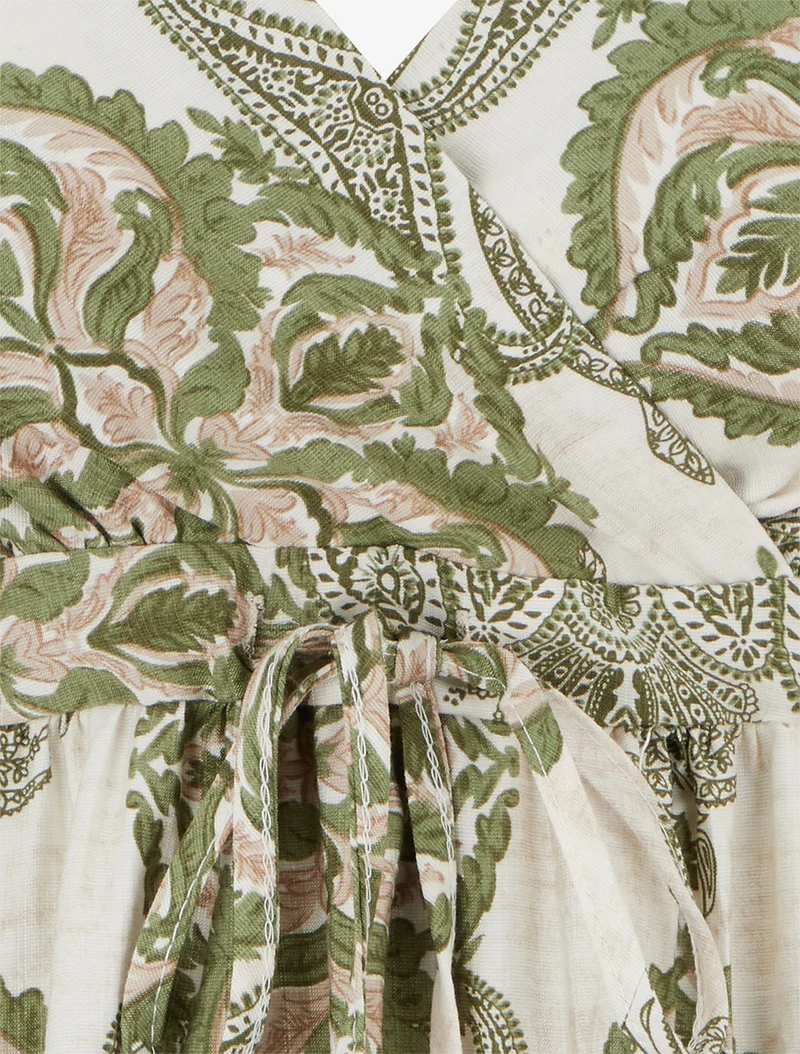 Robe mi-longue imprimé baroque - Kaki