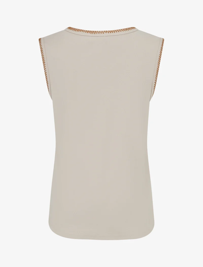 T-shirt uni sans manches à détail broderies - Beige