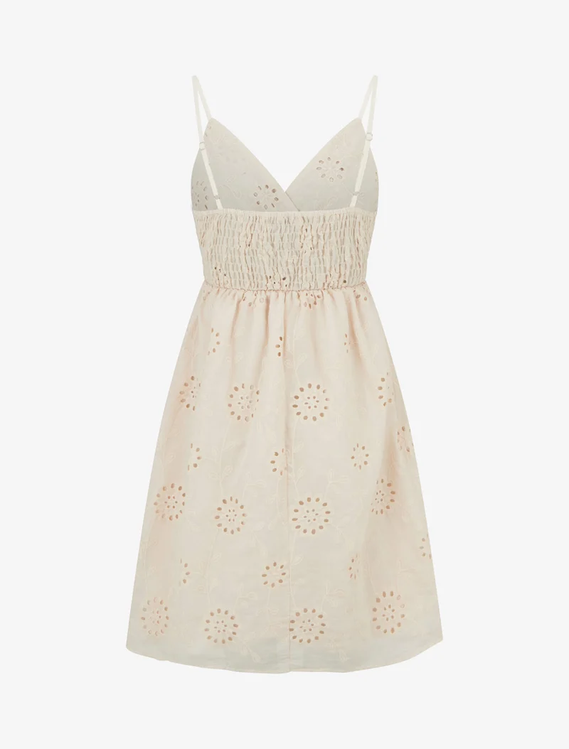 Robe mi-longue à motif floral ajouré - Beige