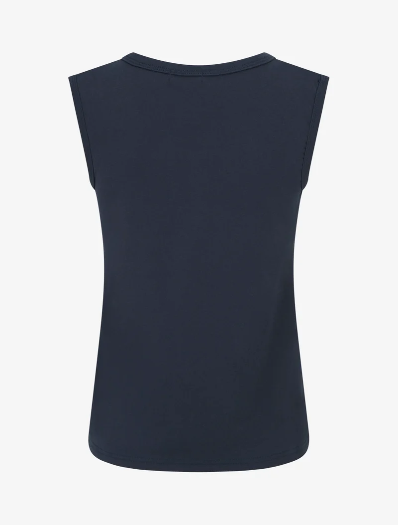 T-shirt uni sans manches à col stylisé - Marine