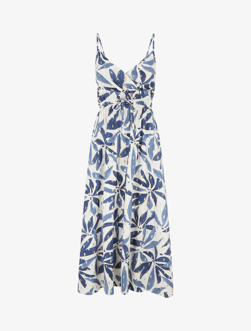 Robe longue imprimé stylisé à détail irisé - Bleu