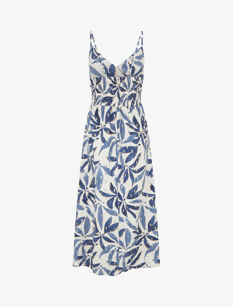 Robe longue imprimé stylisé à détail irisé - Bleu