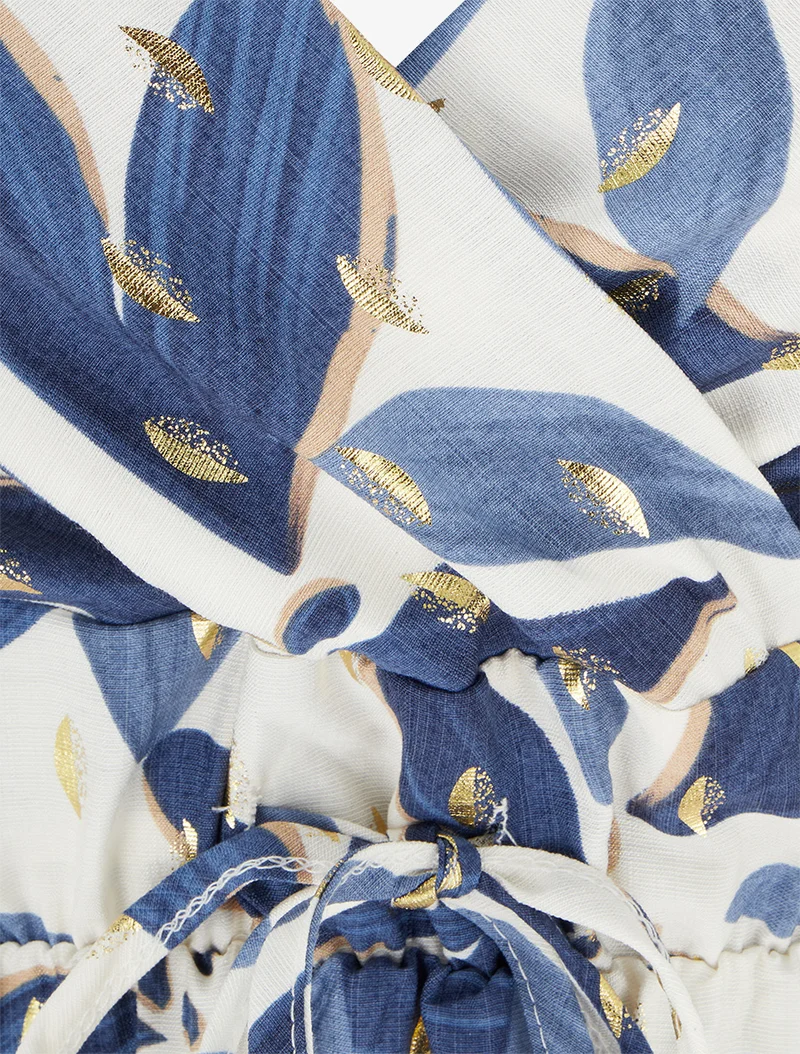 Robe longue imprimé stylisé à détail irisé - Bleu