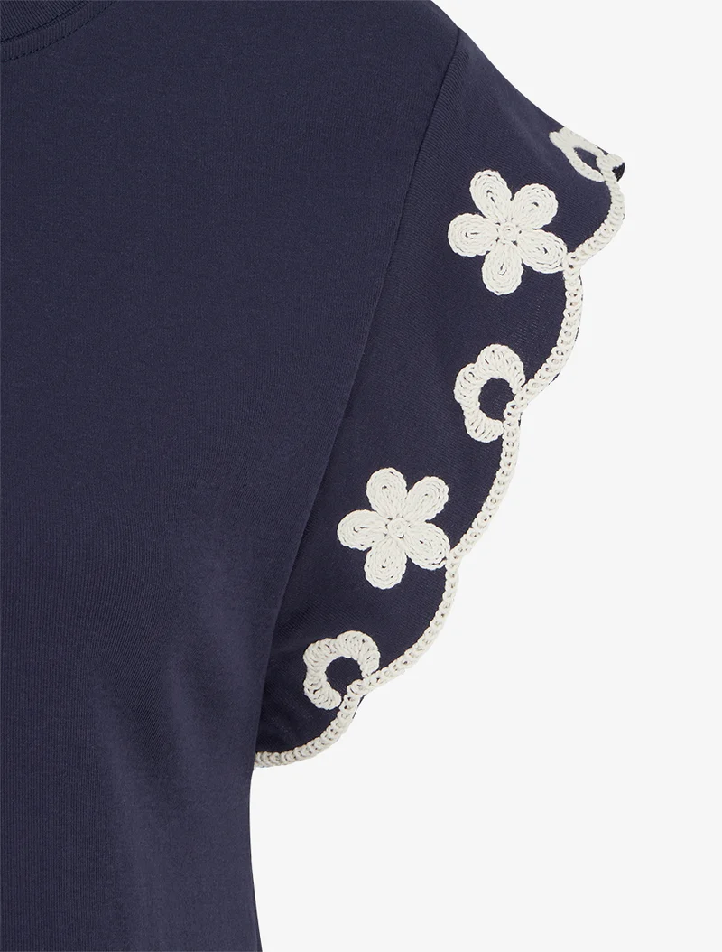 T-shirt uni à motif floral - Marine