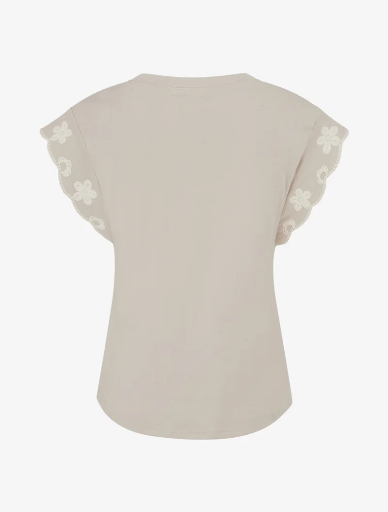 T-shirt uni à motif floral - Beige