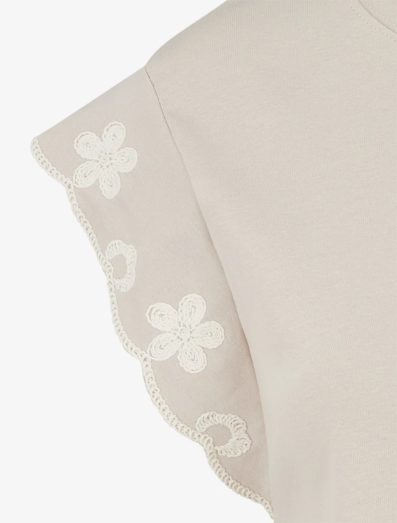 T-shirt uni à motif floral - Beige