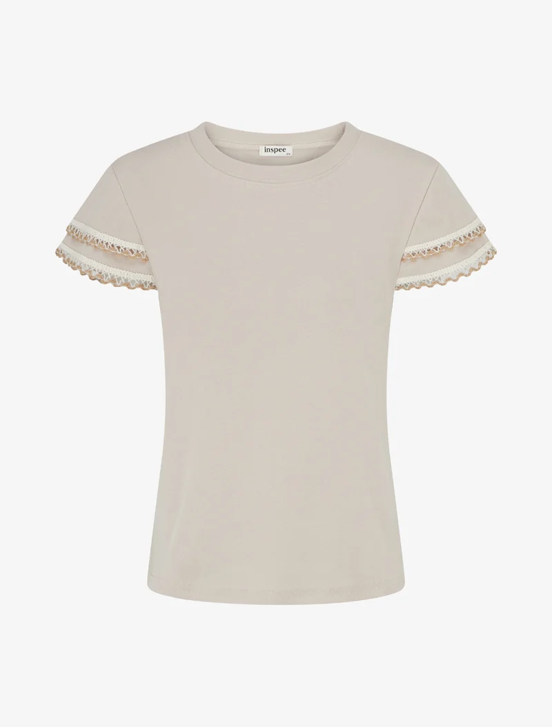 T-shirt manches courtes à détail broderies - Beige
