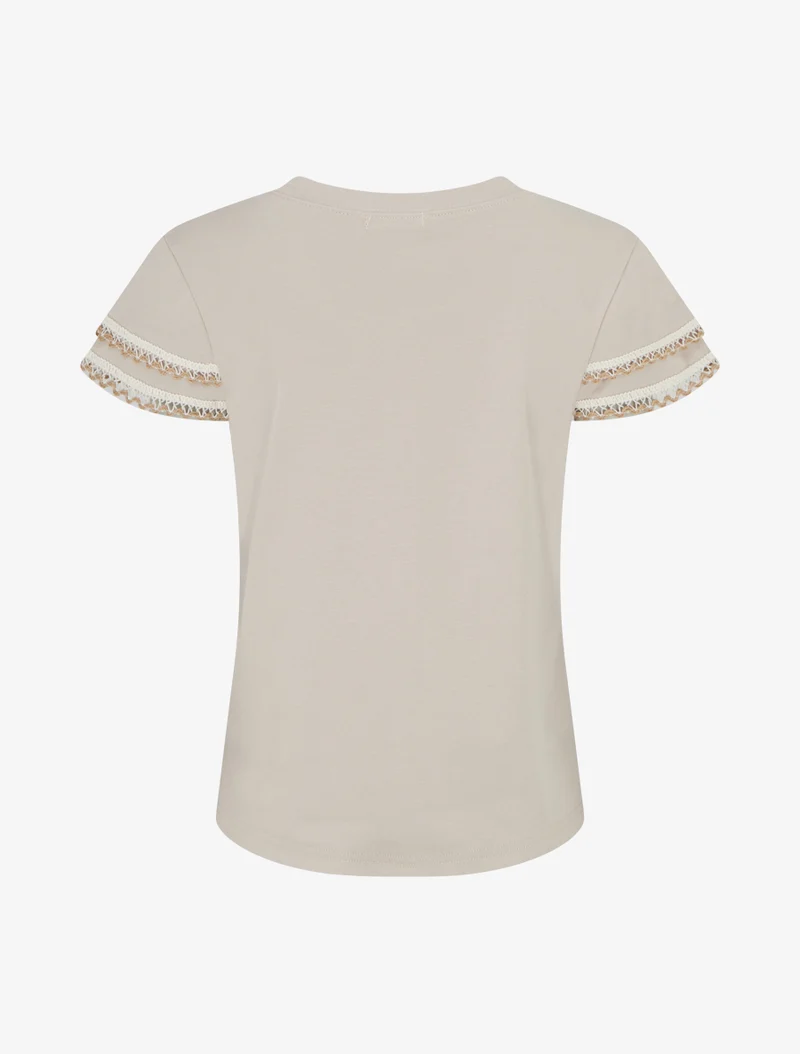 T-shirt manches courtes à détail broderies - Beige