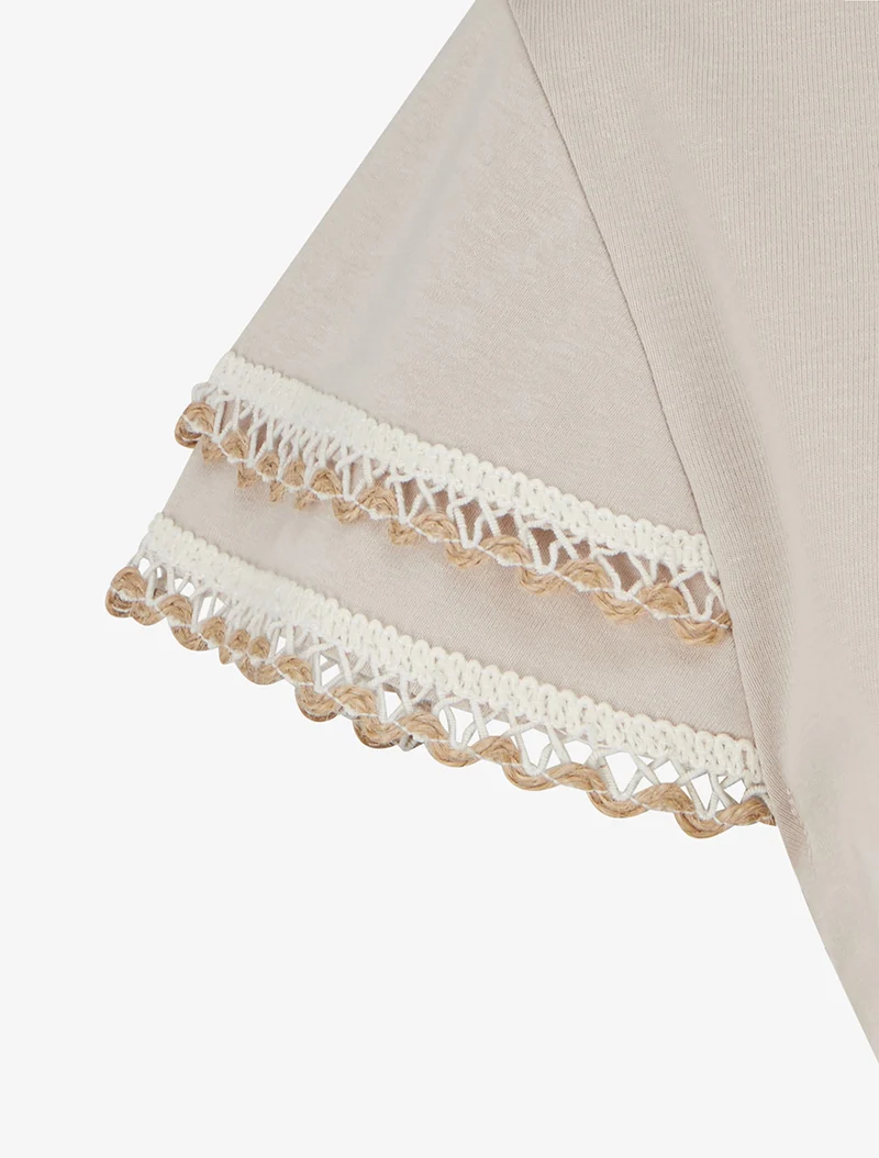 T-shirt manches courtes à détail broderies - Beige