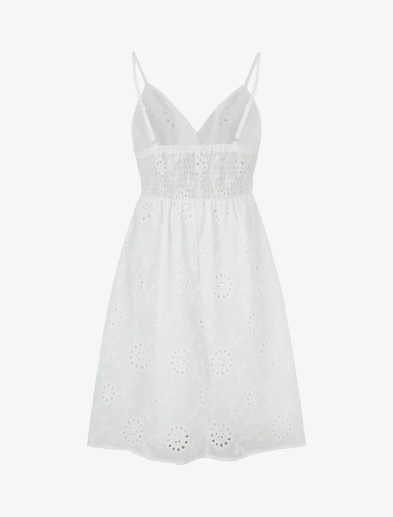Robe mi-longue à motif floral ajouré - Blanc