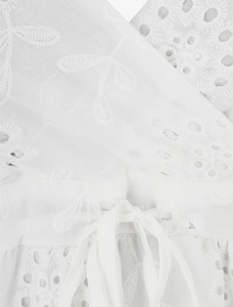 Robe mi-longue à motif floral ajouré - Blanc