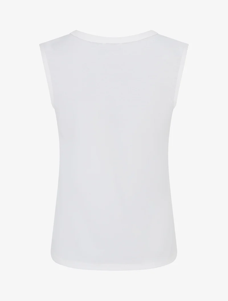 T-shirt uni sans manches à col stylisé - Blanc