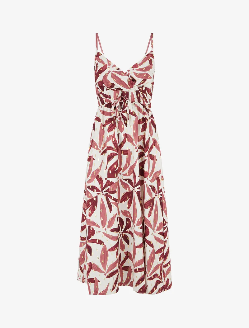 Robe longue imprimé stylisé à détail irisé - Bordeaux