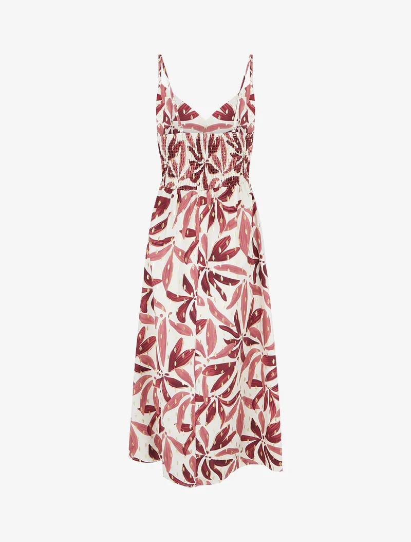 Robe longue imprimé stylisé à détail irisé - Bordeaux