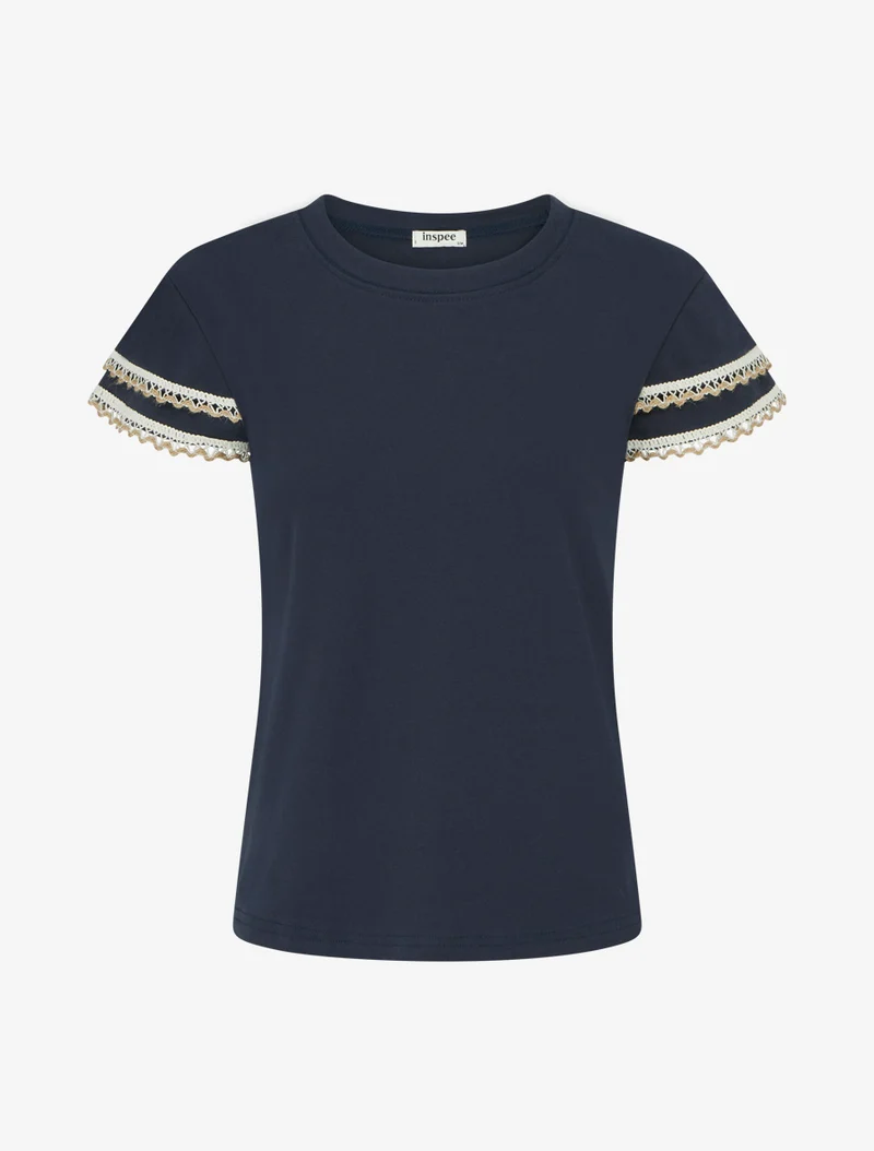 T-shirt manches courtes à détail broderies - Marine