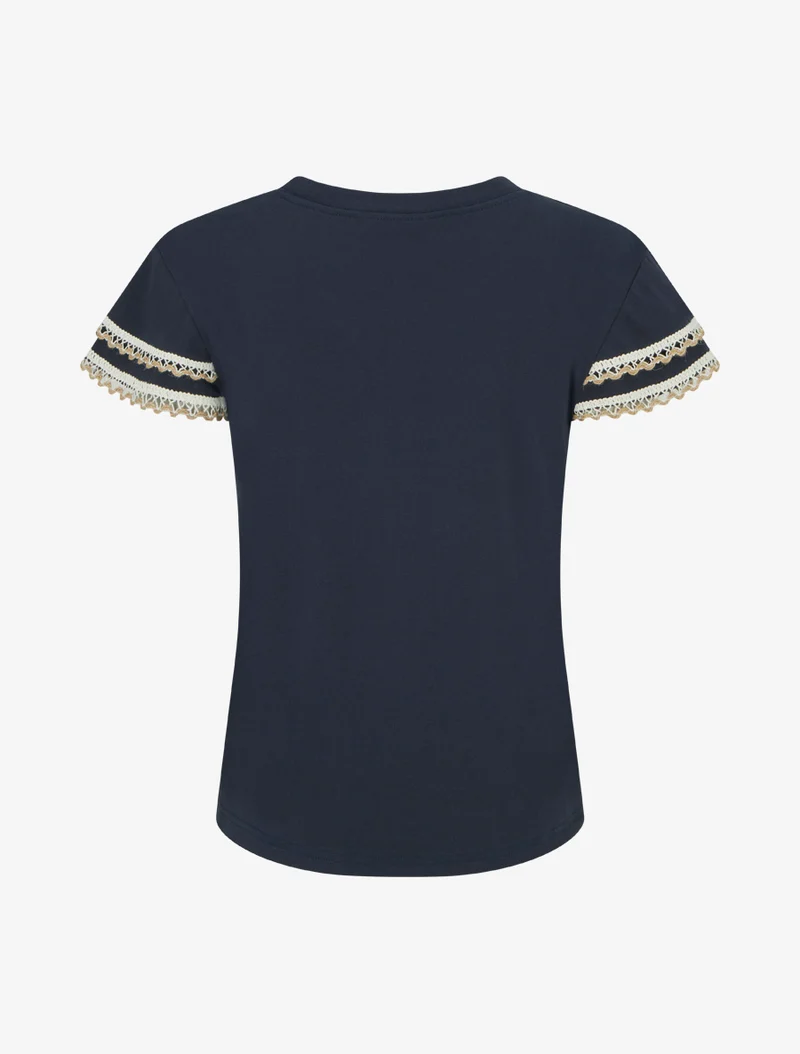 T-shirt manches courtes à détail broderies - Marine