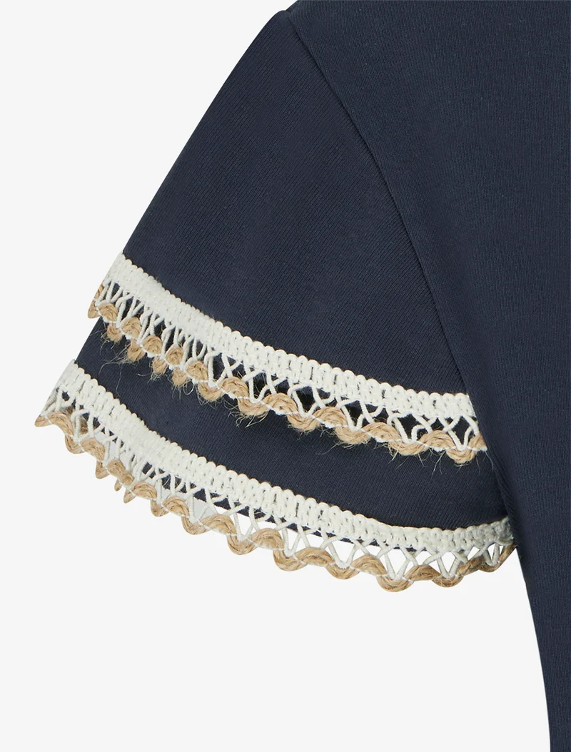 T-shirt manches courtes à détail broderies - Marine
