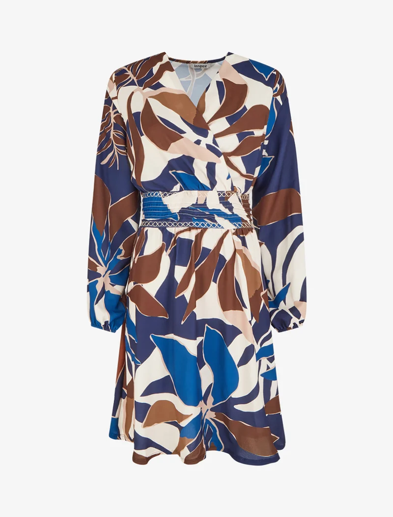 Robe imprimée à col cache-coeur - Marine