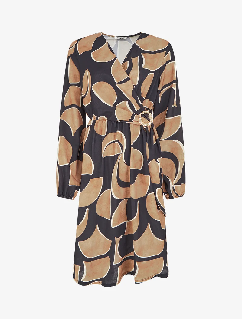 Robe élastiquée imprimé abstrait - Noir