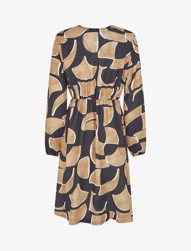 Robe élastiquée imprimé abstrait - Noir