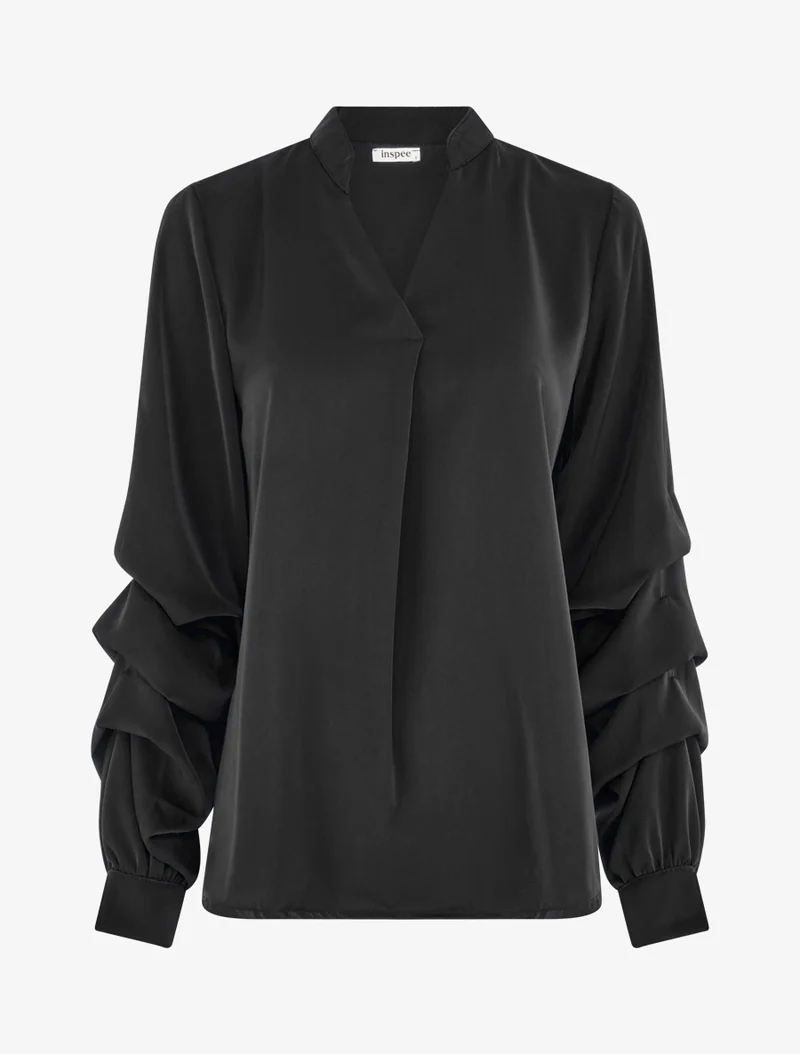 Blouse fluide unie à manches stylisées - Noir