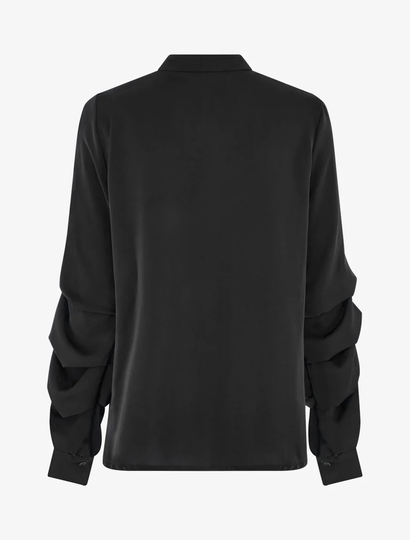 Blouse fluide unie à manches stylisées - Noir