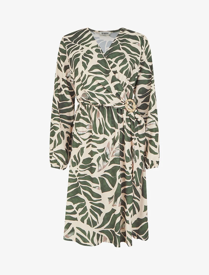Robe élastiquée à imprimé fantaisie - Kaki