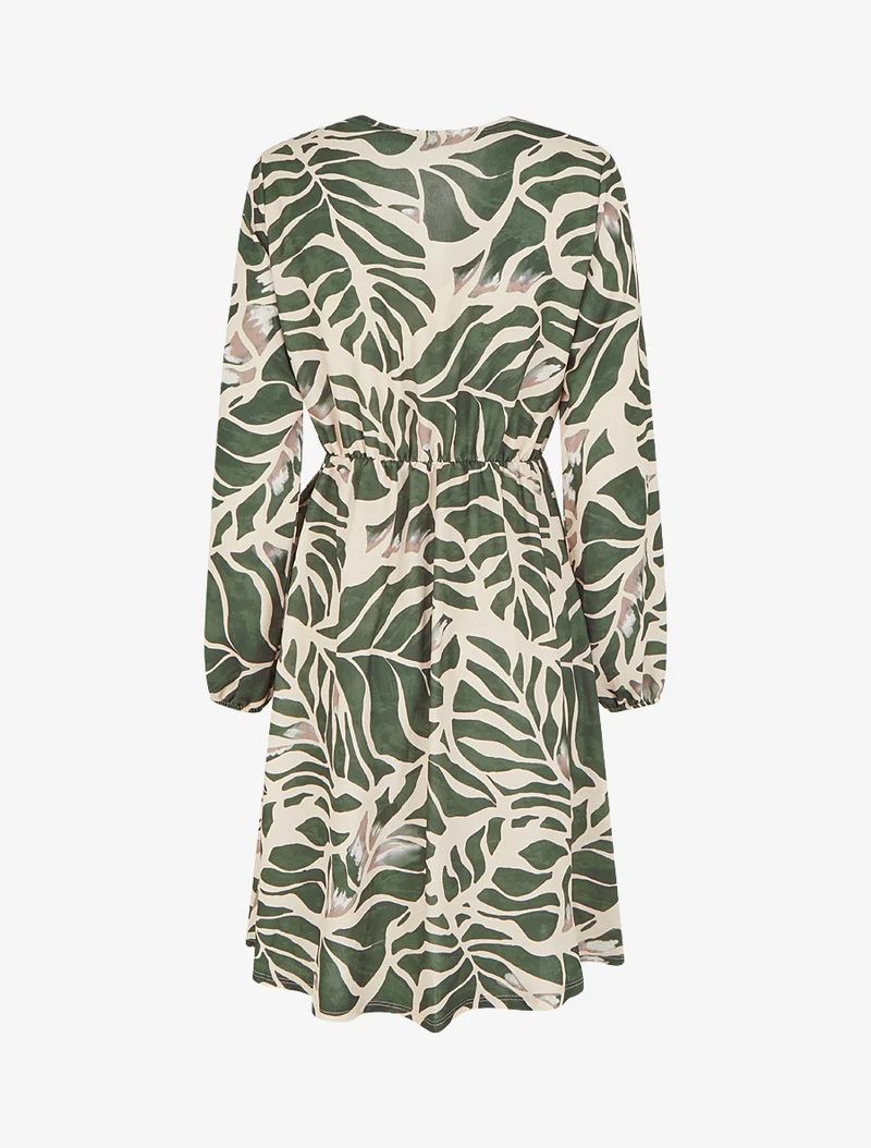 Robe élastiquée à imprimé fantaisie - Kaki