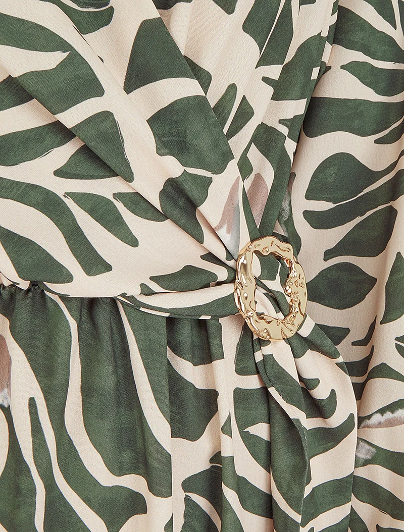 Robe élastiquée à imprimé fantaisie - Kaki