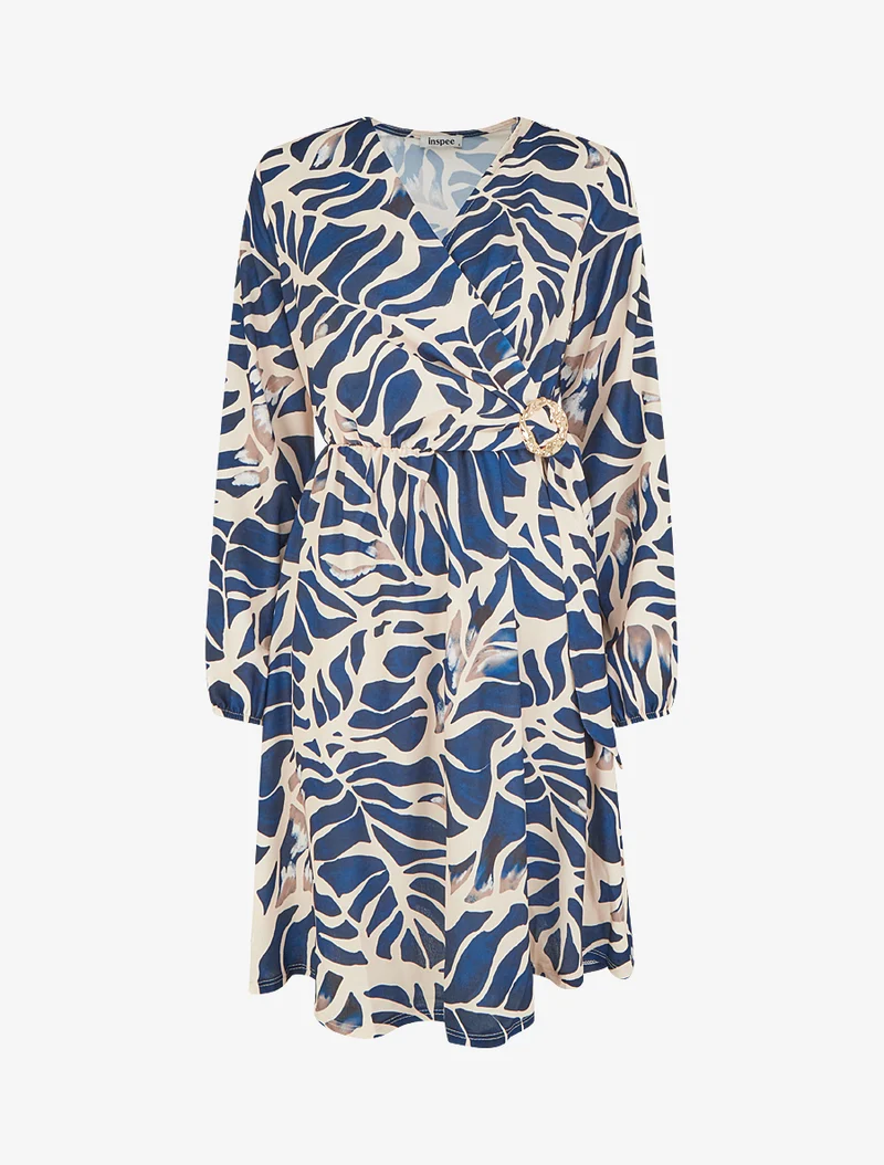 Robe élastiquée à imprimé fantaisie - Marine