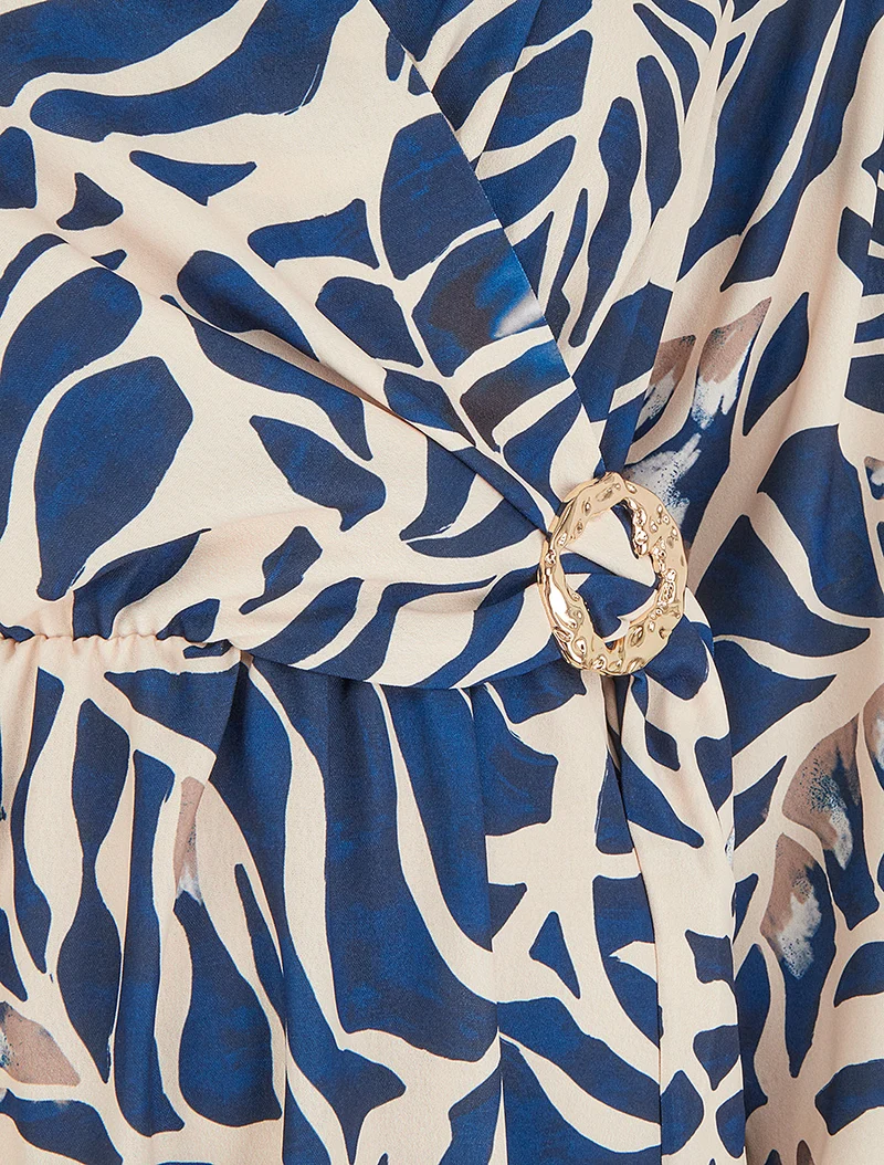 Robe élastiquée à imprimé fantaisie - Marine