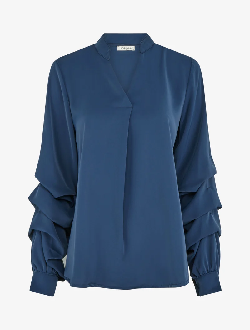 Blouse fluide unie à manches stylisées - Marine