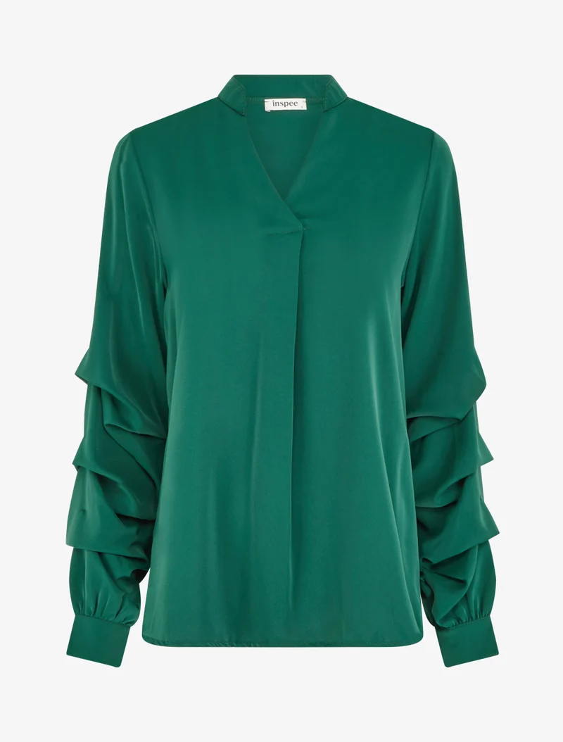 Blouse fluide unie à manches stylisées - Vert sapin