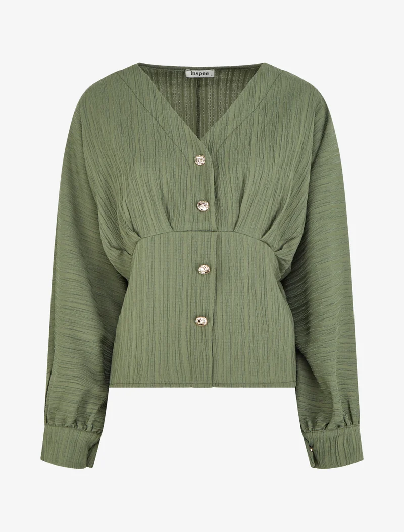 Blouse fluide à boutons décoratifs - Kaki