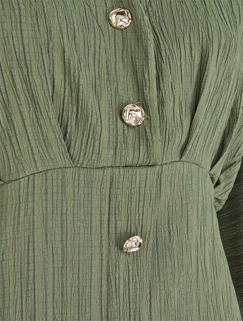 Blouse fluide à boutons décoratifs - Kaki